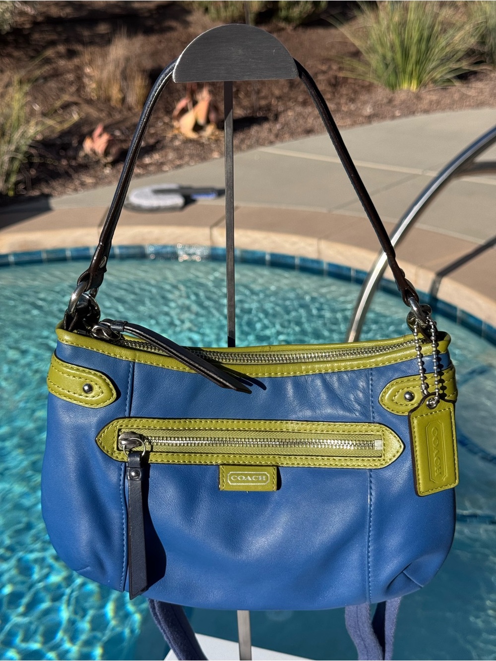 Coach Daisy Spectator Glovetanned blue and green leather EUC